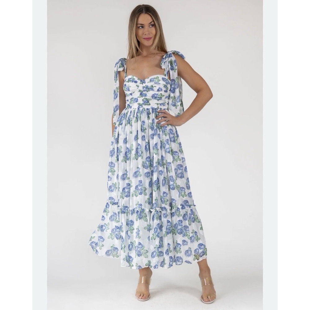 Petal‎ and Pup FLORET MIDI DRESS - BLUE Santorini Vibes, Size S
